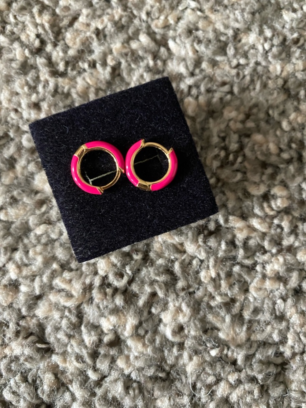Gold Hoop Earrings with Hot Pink Enamel Accent